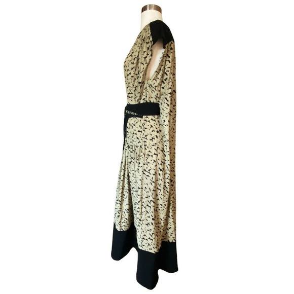 PROENZA SCHOULER Cape Dress Inky Leopard Print Short Sleeve Combo Black Tan 4 - Picture 11 of 12